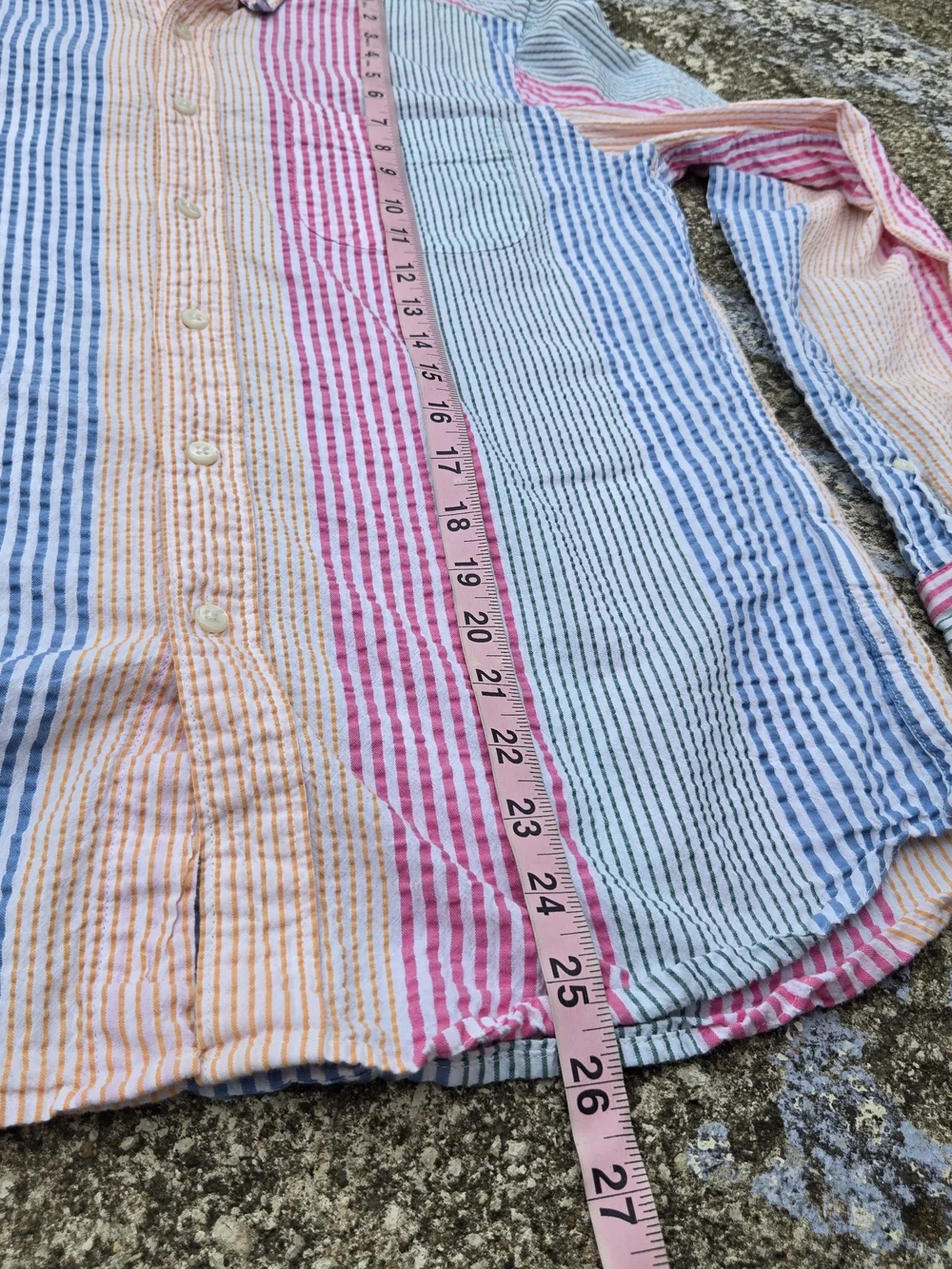 J Crew Seersucker Shirt Mens Small Multicolor Stripe Organic Cotton Slim Preppy